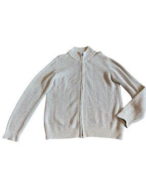 L.L. Bean Zip-Down Cardigan Sweater Ribbed Stretch Light Grey Size Large Women's